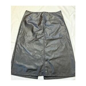 A New Day Womens Black Faux Leather A Line Skirt Size 17 New Slit Back